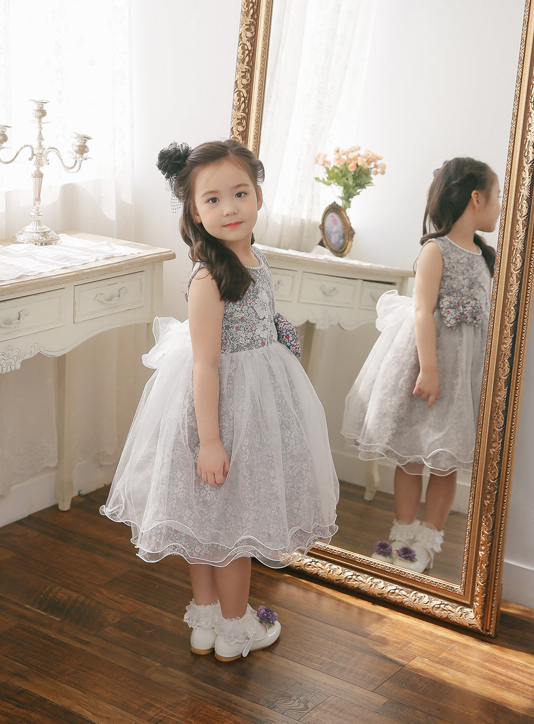 子供ドレス発表会・結婚式・おしゃれなDRESCCOのD-SU-130-8-ミニフラワーコットンチュールドレスの画像3