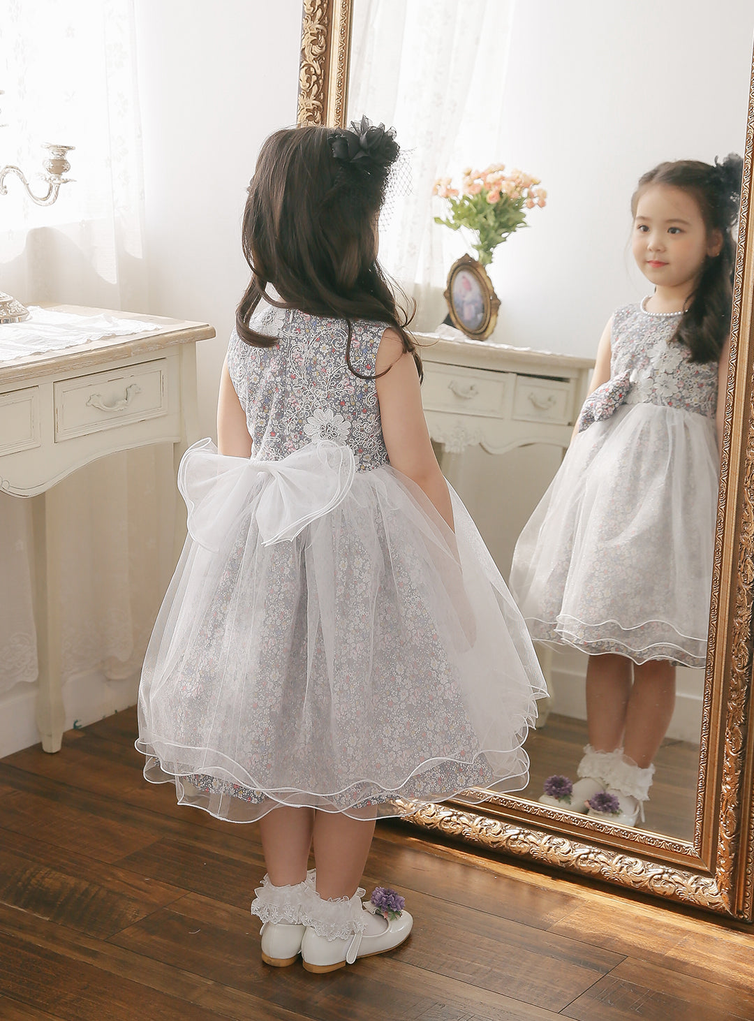 子供ドレス発表会・結婚式・おしゃれなDRESCCOのD-SU-130-9-ミニフラワーコットンチュールドレスの画像4