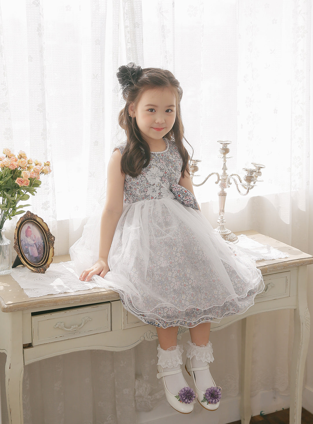 子供ドレス発表会・結婚式・おしゃれなDRESCCOのD-SU-130-10-ミニフラワーコットンチュールドレスの画像5