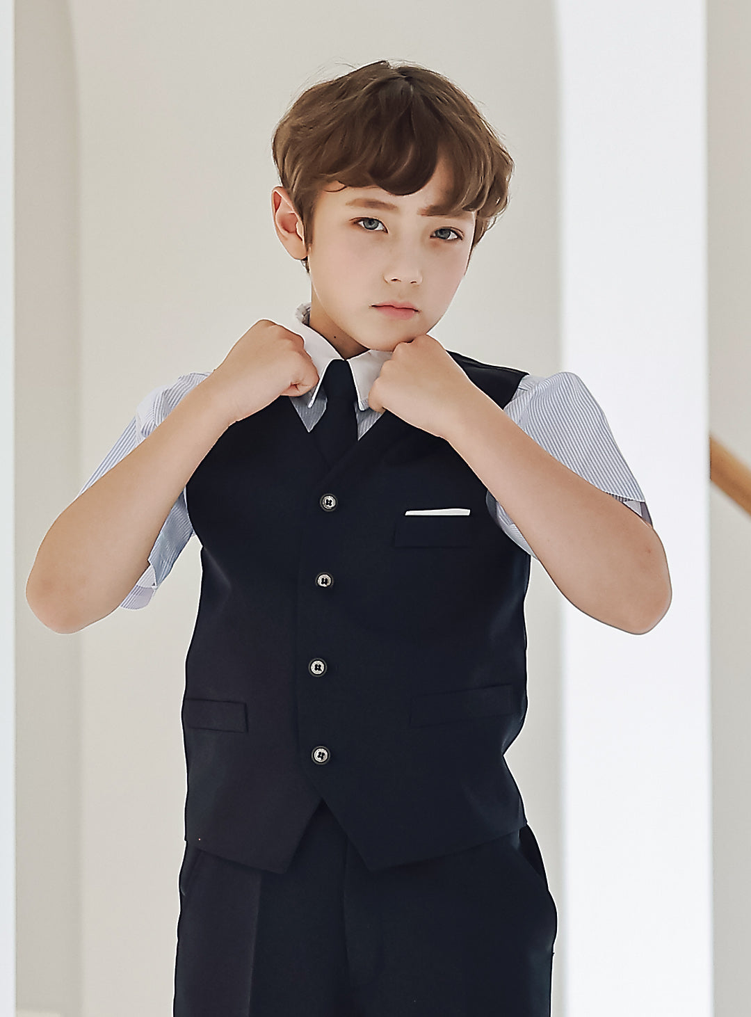 Noah白色雙排扣長褲三件套裝(外套、馬甲、長褲)