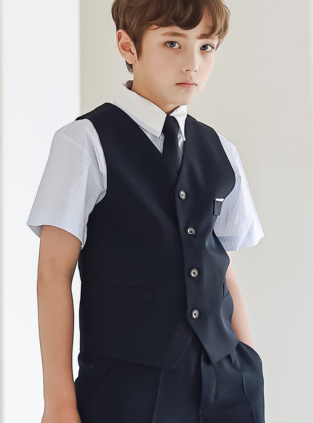 Noah白色雙排扣長褲三件套裝(外套、馬甲、長褲)