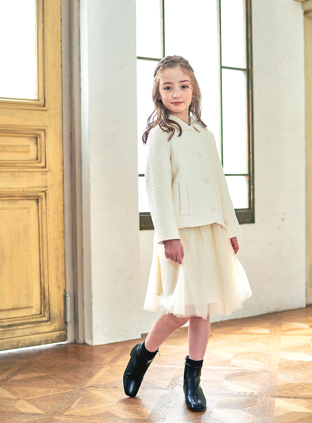 K8106 - キッズ向けラウンドツイードジャケット