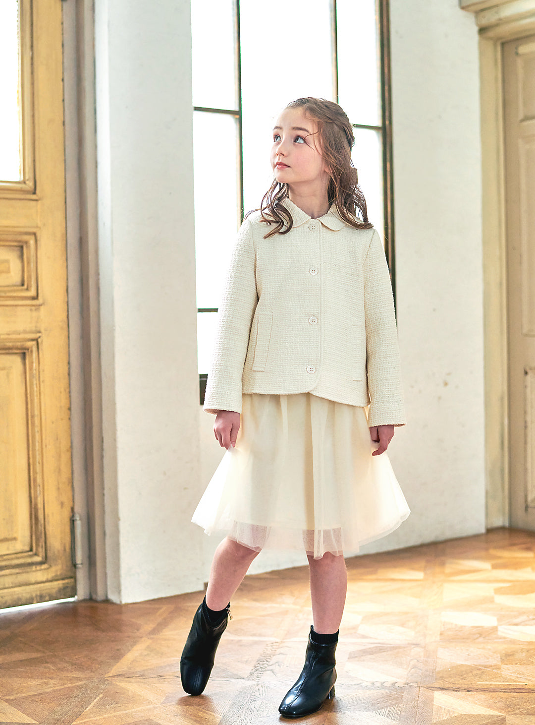 K8106 - キッズ向けラウンドツイードジャケット