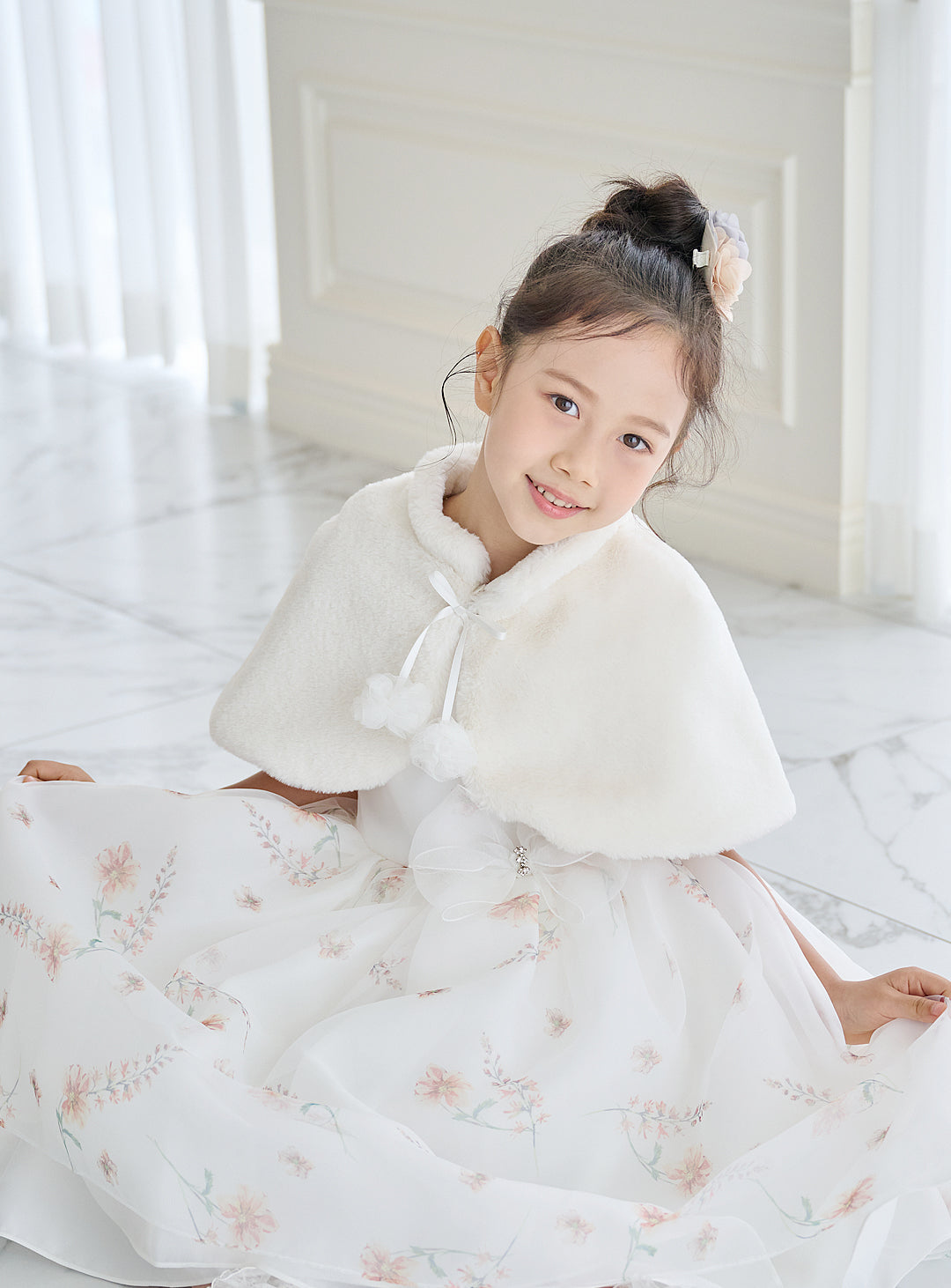 子供ドレス発表会・結婚式・おしゃれなDRESCCOのD-SU-211-2-オレンジフラワープリントオーガンジードレスの画像12