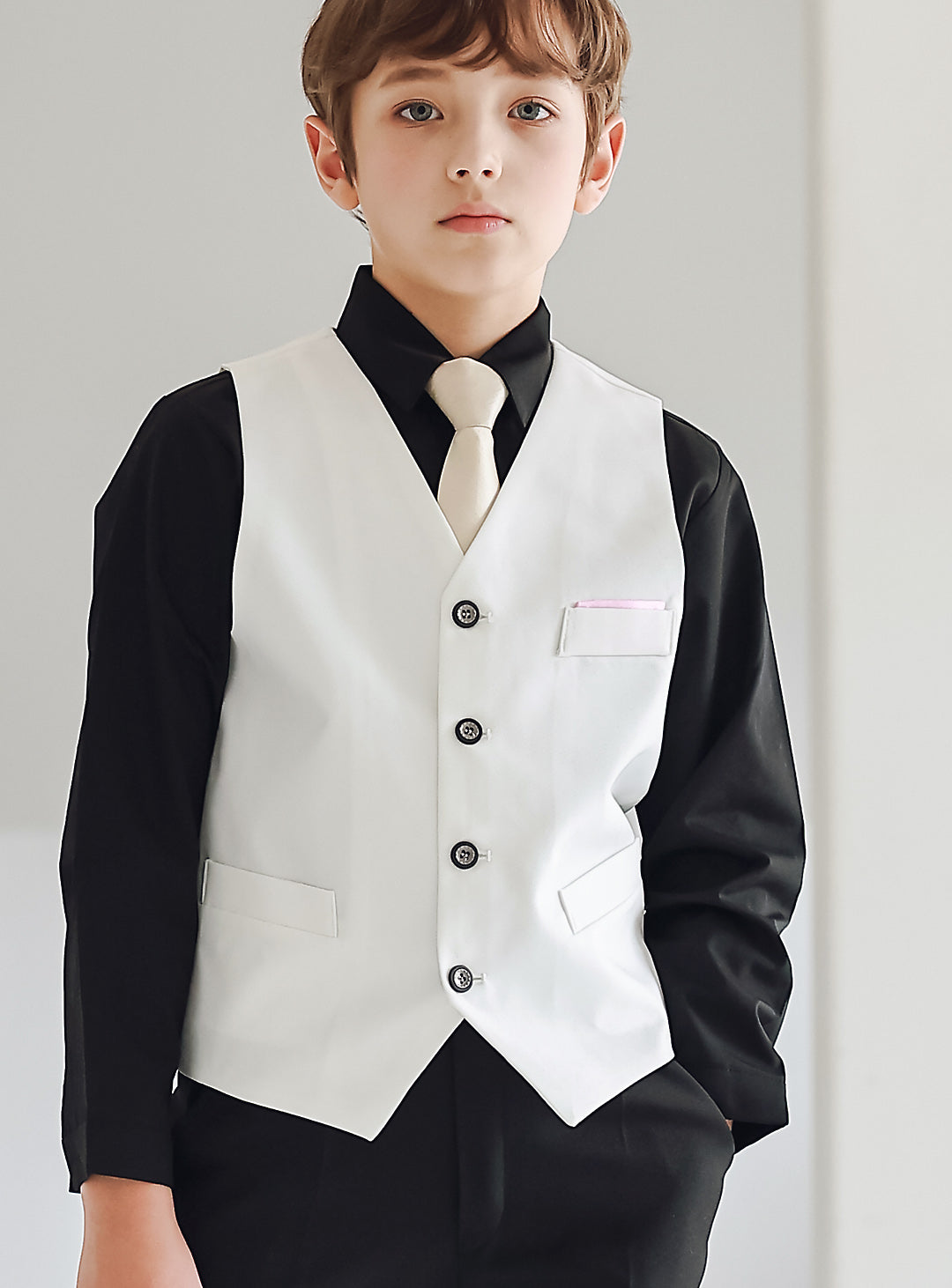 White Vest Black Pants 2 Piece Set (Vest, Pants)