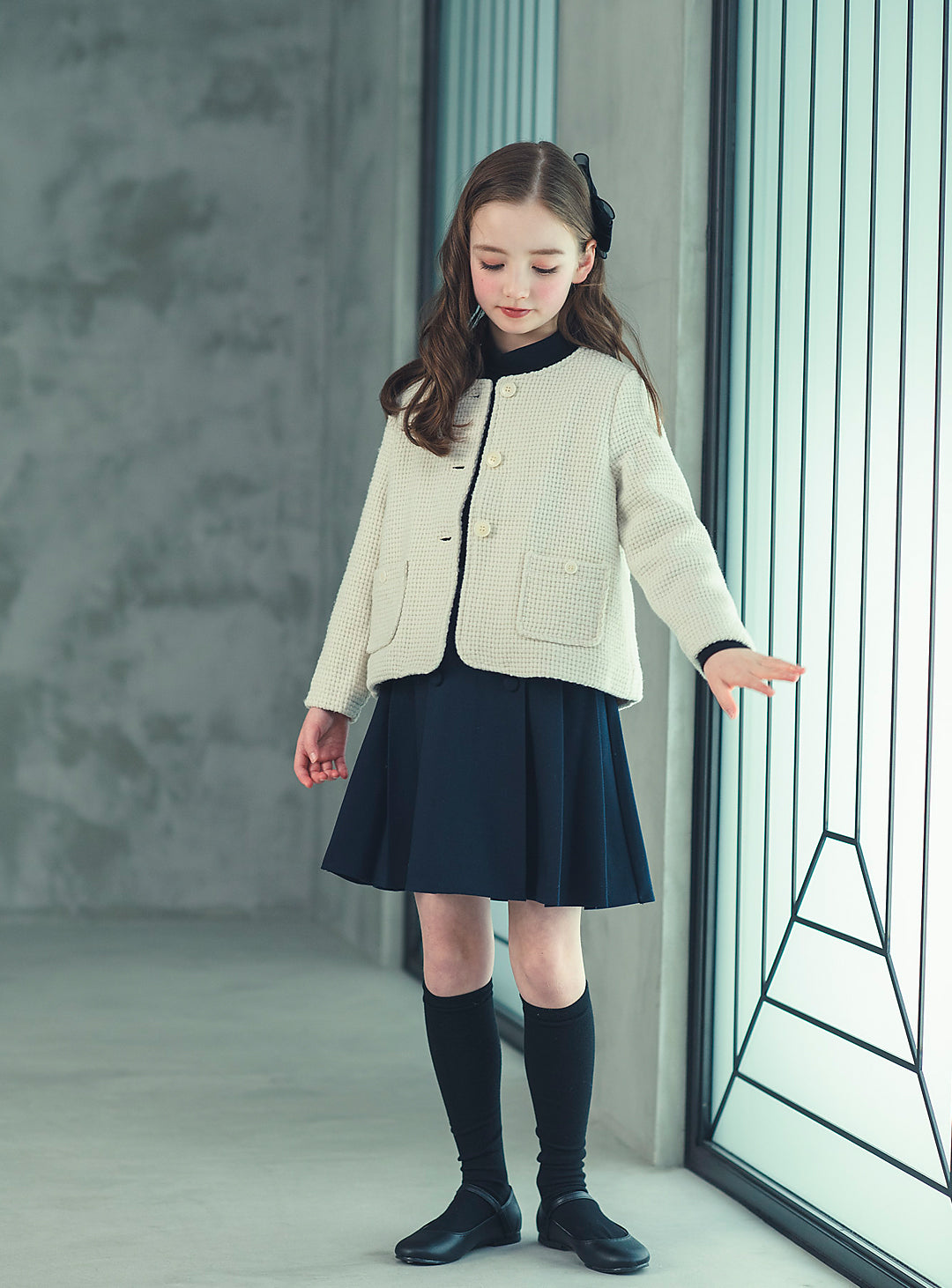 子どもおしゃれ着・スマートカジュアル COCO MODERNのK419 - ジュニア向けラウンドネックアイボリーウールジャケットの画像5