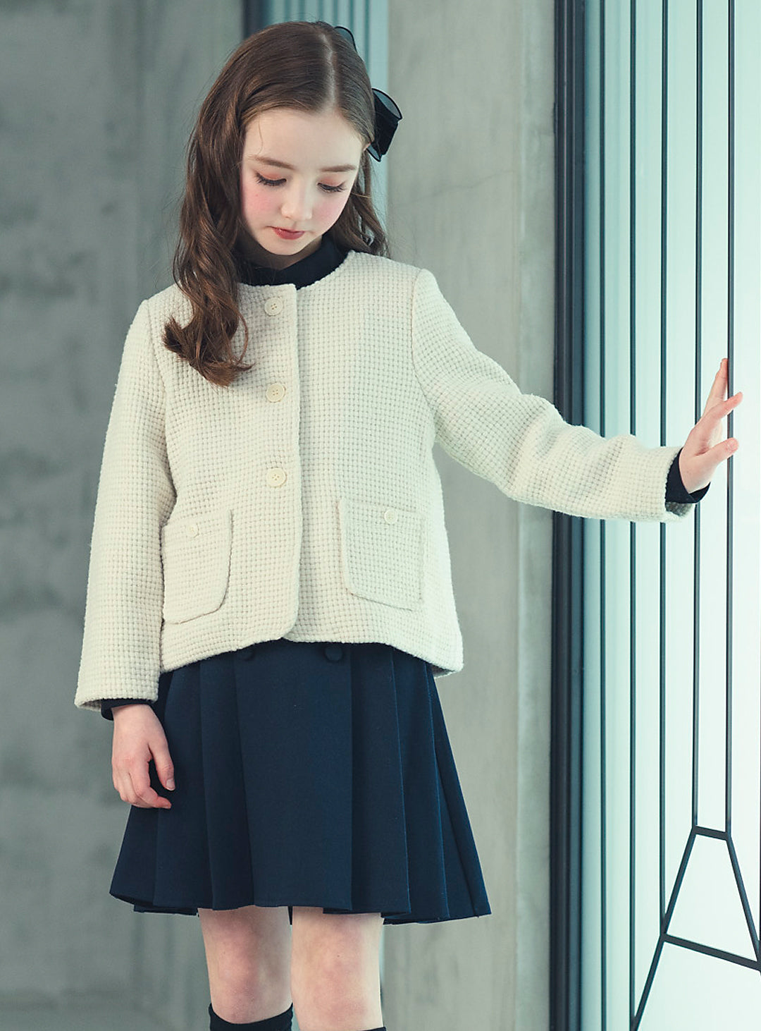 子どもおしゃれ着・スマートカジュアル COCO MODERNのK419 - ジュニア向けラウンドネックアイボリーウールジャケットの画像12