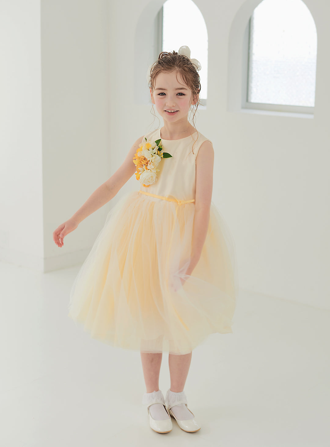 子供ドレス発表会・結婚式・おしゃれなDRESCCOのキャサリンブーケコサージュイエロードレスの画像1