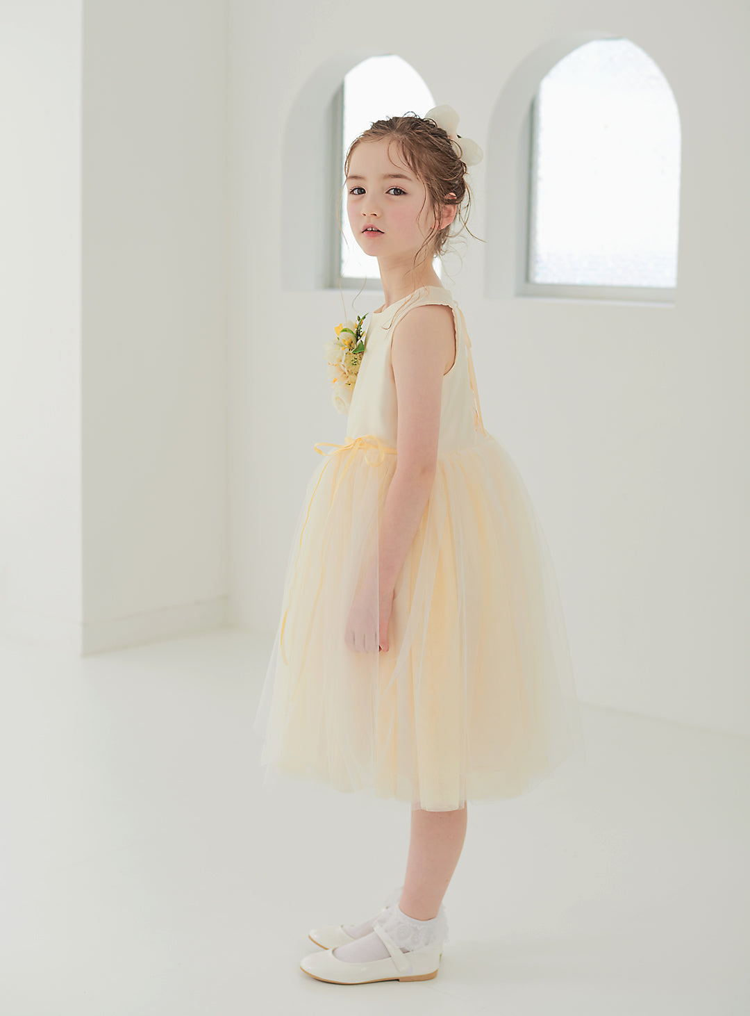 子供ドレス発表会・結婚式・おしゃれなDRESCCOのキャサリンブーケコサージュイエロードレスの画像3