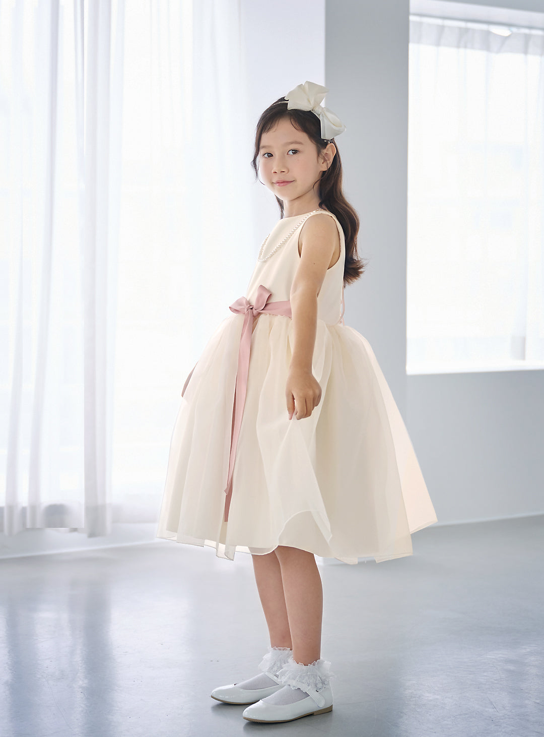 子供ドレス発表会・結婚式・おしゃれなDRESCCOのエレボスアイボリードレス(ピンク)の画像5