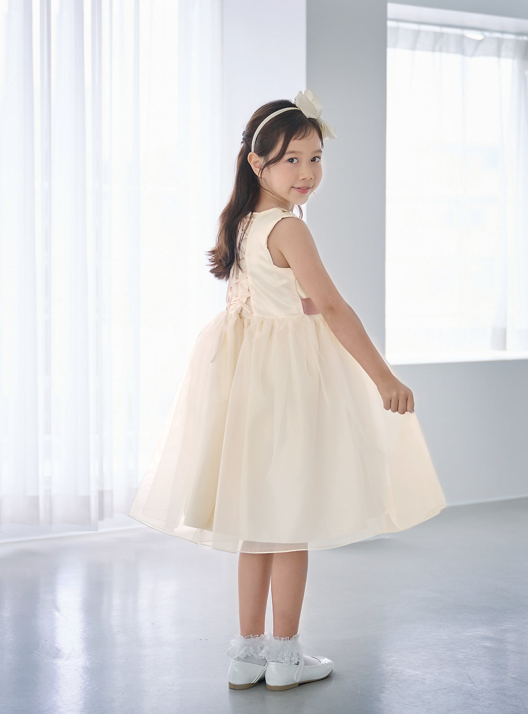 子供ドレス発表会・結婚式・おしゃれなDRESCCOのエレボスアイボリードレス(ピンク)の画像7