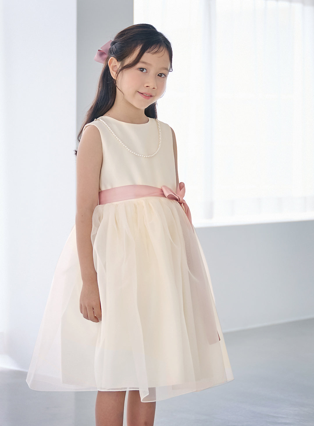 子供ドレス発表会・結婚式・おしゃれなDRESCCOのエレボスアイボリードレス(ピンク)の画像8
