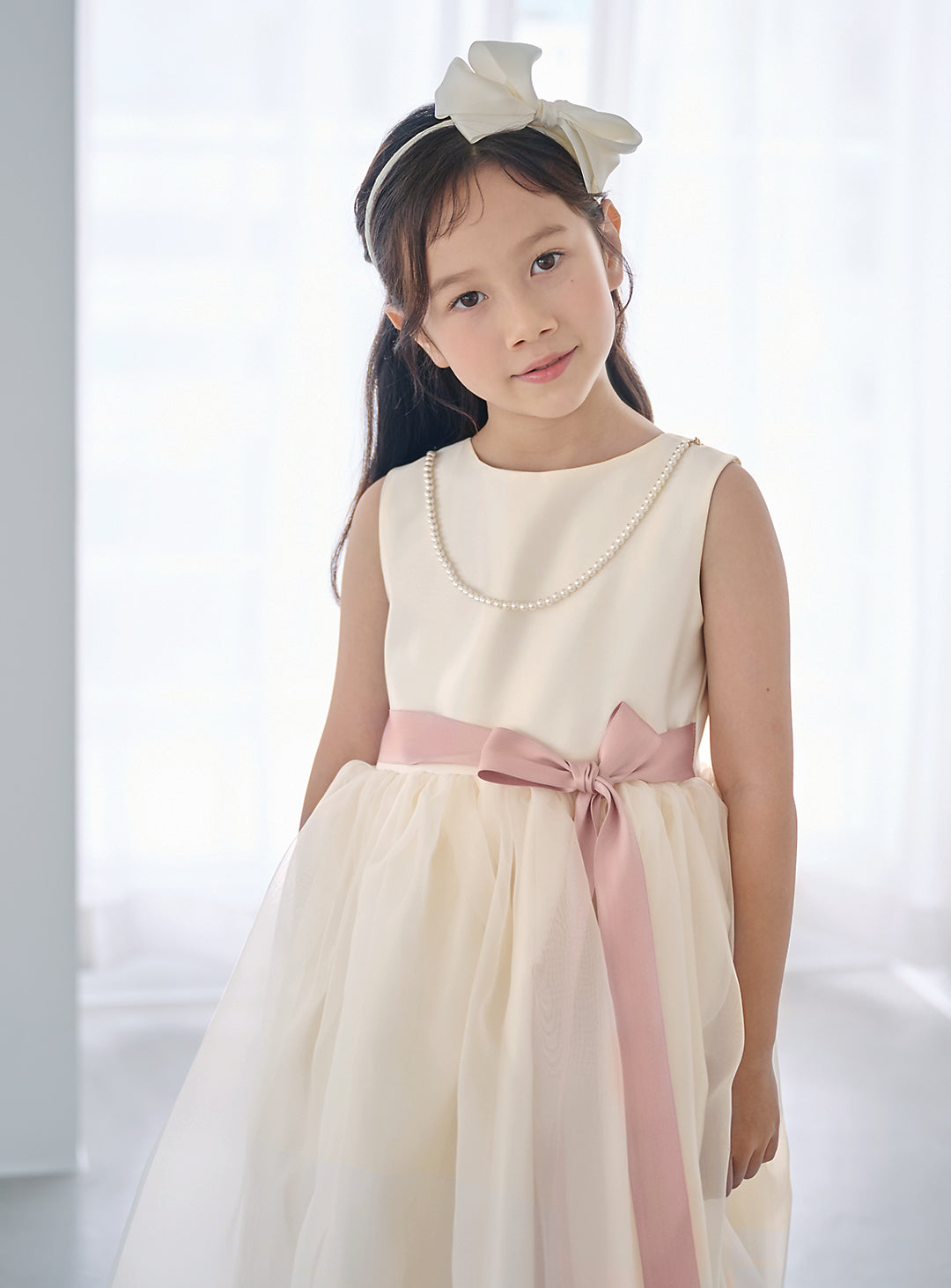 子供ドレス発表会・結婚式・おしゃれなDRESCCOのエレボスアイボリードレス(ピンク)の画像9