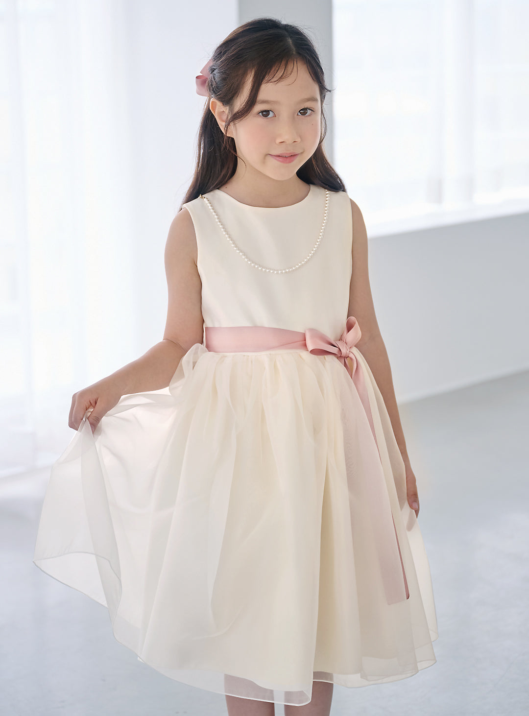 子供ドレス発表会・結婚式・おしゃれなDRESCCOのエレボスアイボリードレス(ピンク)の画像10