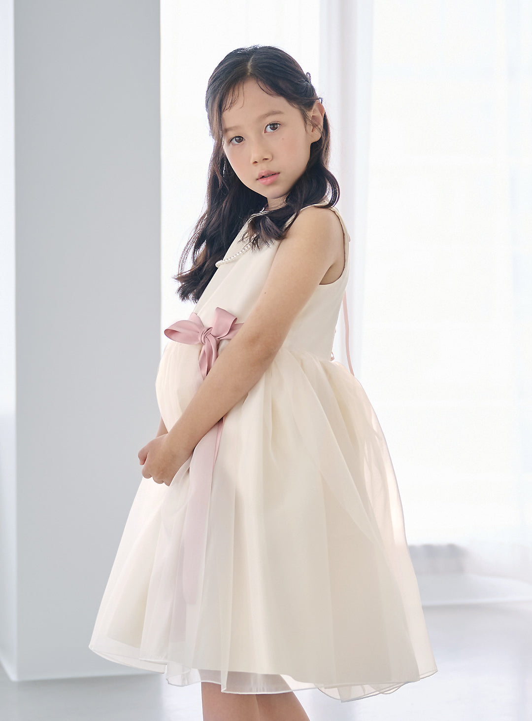 子供ドレス発表会・結婚式・おしゃれなDRESCCOのエレボスアイボリードレス(ピンク)の画像11