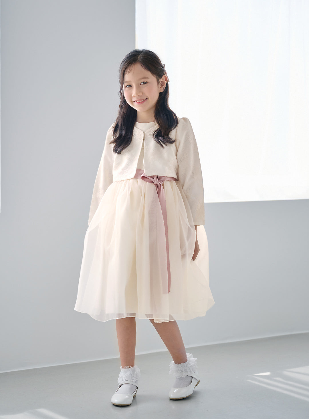 子供ドレス発表会・結婚式・おしゃれなDRESCCOのエレボスアイボリードレス(ピンク)の画像13