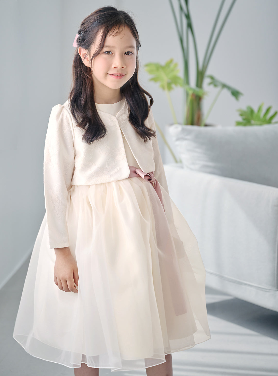 子供ドレス発表会・結婚式・おしゃれなDRESCCOのエレボスアイボリードレス(ピンク)の画像14