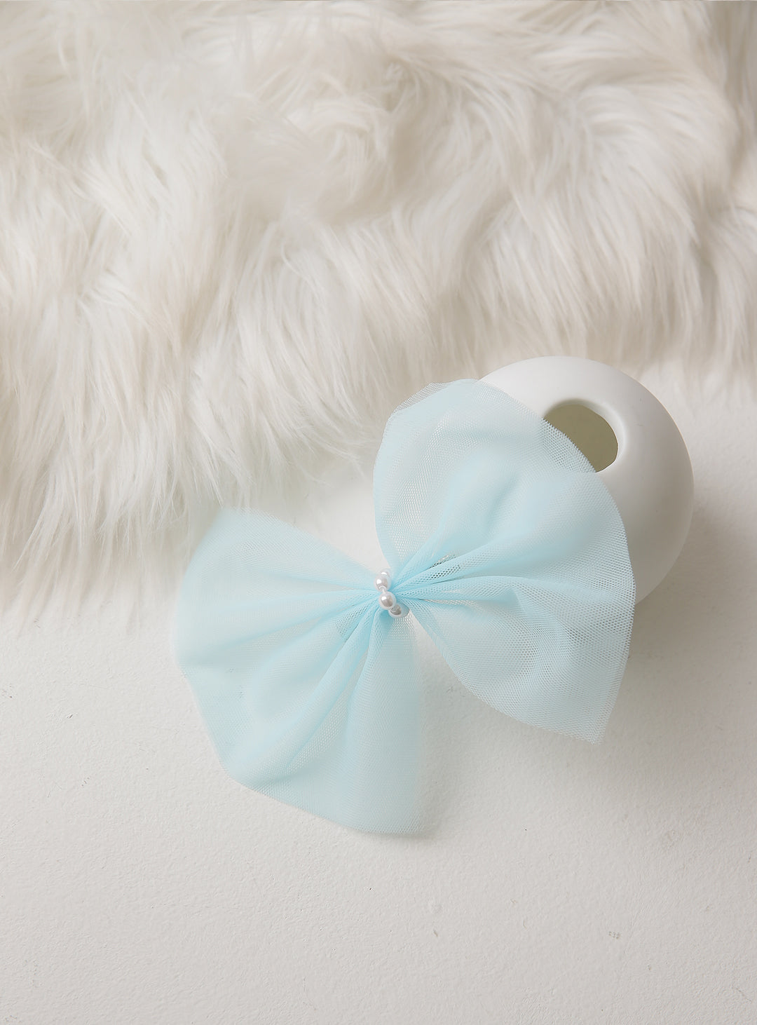 チュールビックリボンヘアピン(ブルー)