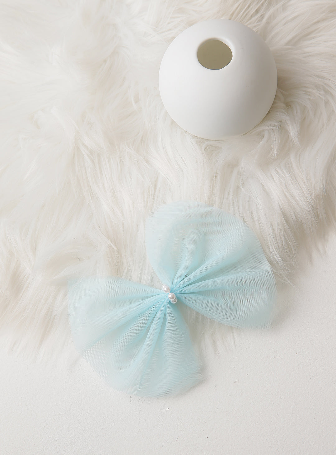 チュールビックリボンヘアピン(ブルー)