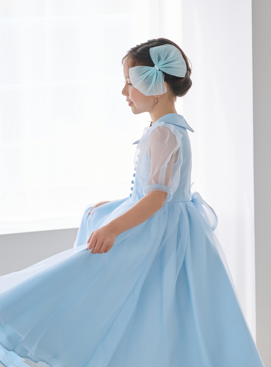 チュールビックリボンヘアピン(ブルー)