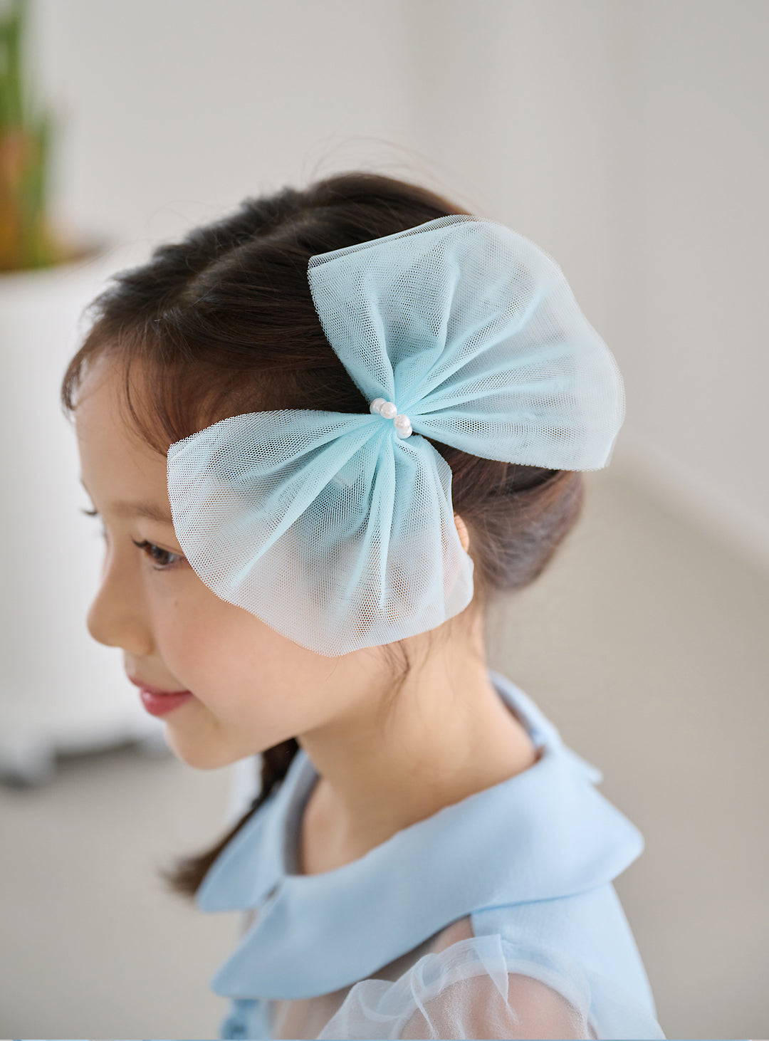 チュールビックリボンヘアピン(ブルー)