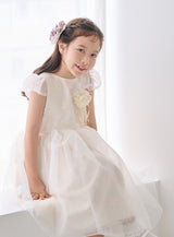 子供ドレス発表会・結婚式・おしゃれなDRESCCOのヒュペリオンフラワーコサージュ刺繍アイボリードレスの画像13
