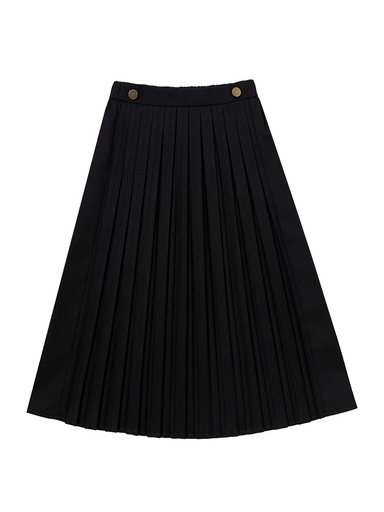 K3070 - Viscose black pleated skirt