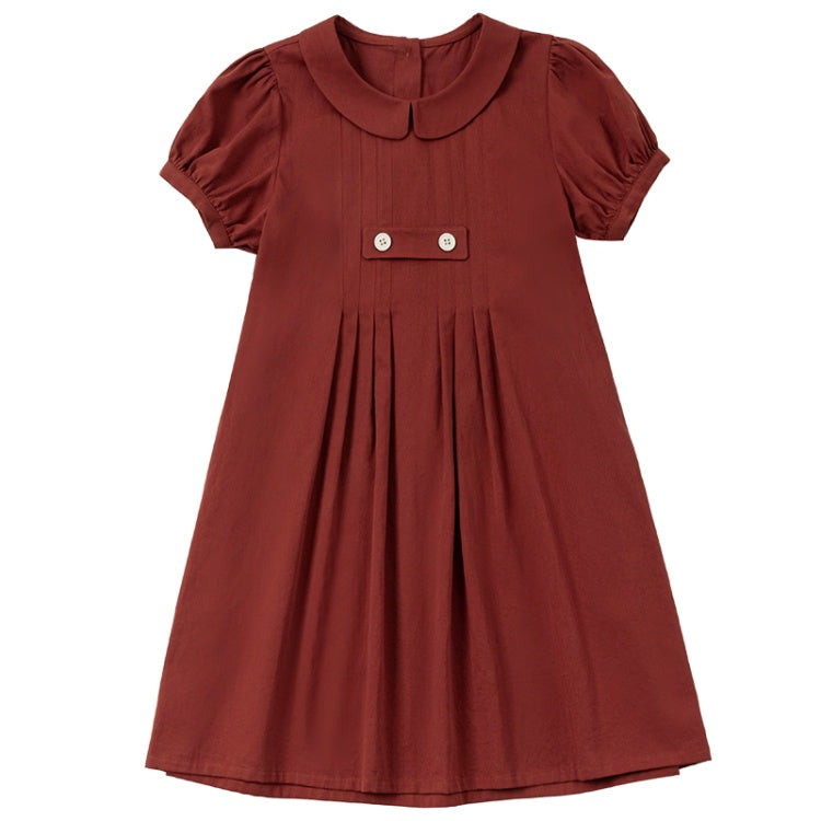 K3038 - Apple red puff sleeve cotton dress