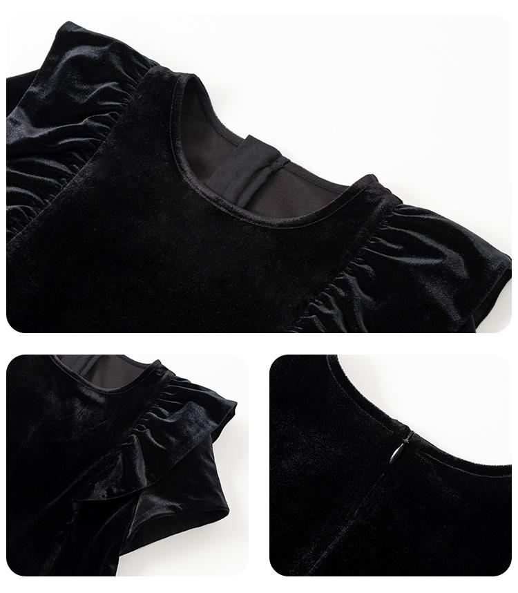 K3052 - Black velvet ruffle dress