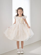 子供ドレス発表会・結婚式・おしゃれなDRESCCOのヒュペリオンフラワーコサージュ刺繍アイボリードレスの画像4