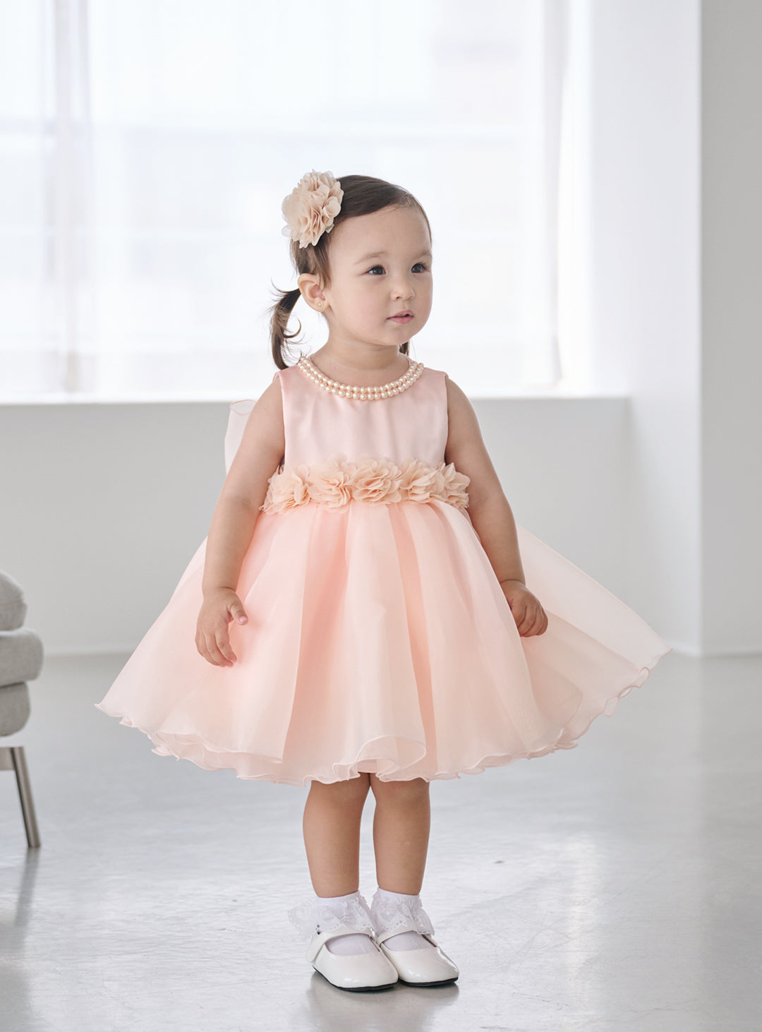 子供ドレス発表会・結婚式・おしゃれなDRESCCOのベビー・ツーラインパールベビーピンクドレスの画像11