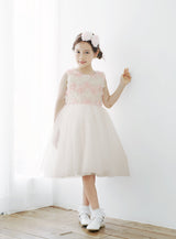 子供ドレス発表会・結婚式・おしゃれなDRESCCOのD-SU-226-アイボリーピンクシフォンローズドレスの画像1