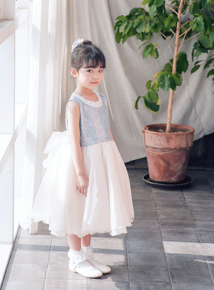 dressco パールビジューソフトベージュオーガンジードレスブルー ベビードレス|赤ちゃんドレスならベビーパールビジューソフト