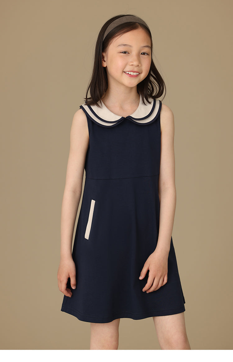 K5063 - Bicolor sleeveless navy dress