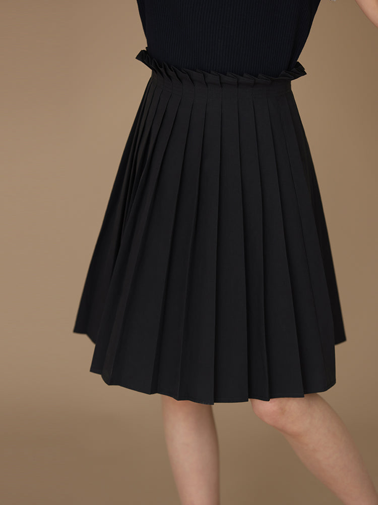 K4037 - Navy midi length pleated skirt