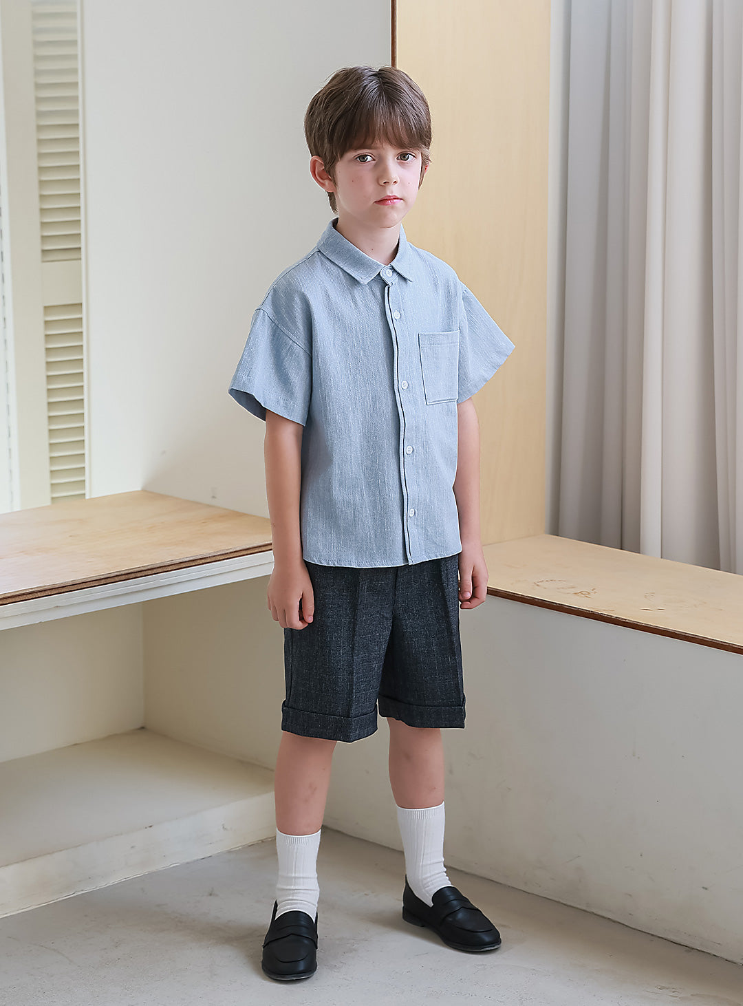 AD - ソフトウォッシュデニム半袖シャツ