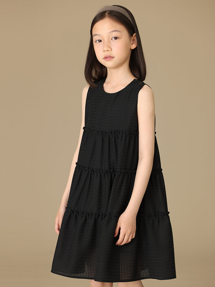 K6009 - Black sheersucker tiered dress