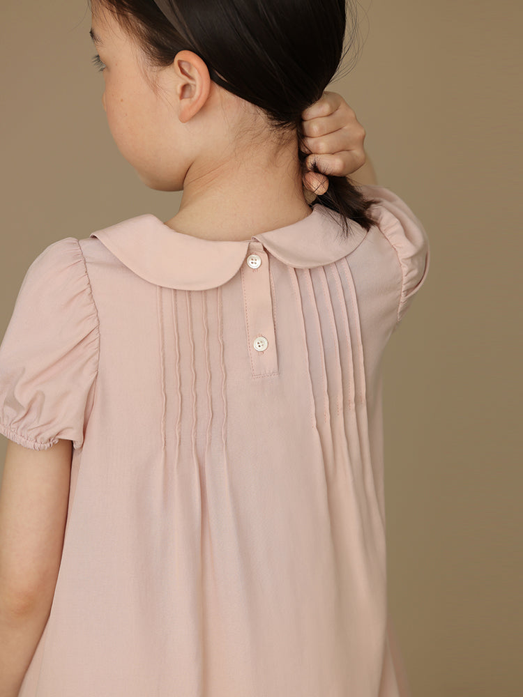 K6006 - Round neck baby pink short sleeve dress