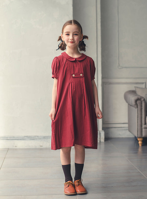 K3038 - Apple red puff sleeve cotton dress