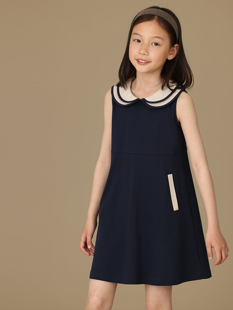 K5063 - Bicolor sleeveless navy dress