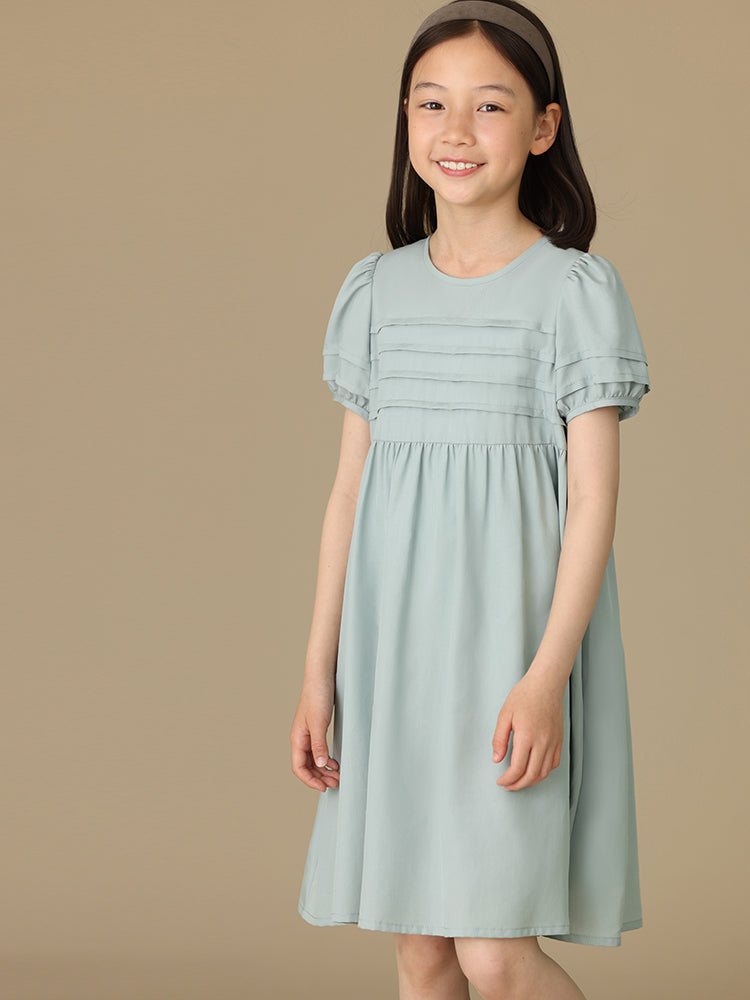 K6025 - Blue-gray striped pintucked dress