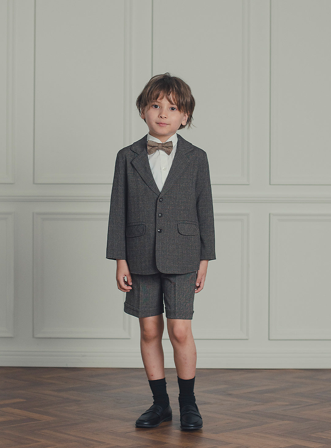 シャドーブラウンバードカジュアルスーツセット(ジャケット、半ズボン)