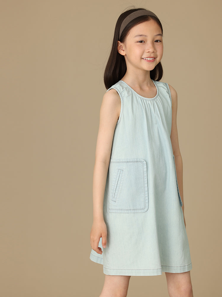 K5064 - Washed denim shirring dress