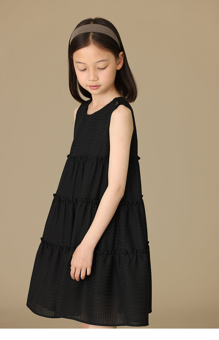 K6009 - Black sheersucker tiered dress