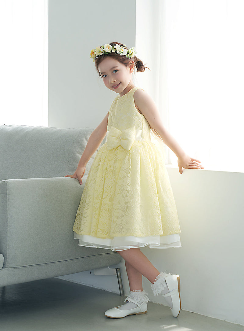 子供ドレス発表会・結婚式・おしゃれなDRESCCOのD-SU-141-エンブロイダリーフラワーイエロードレスの画像2