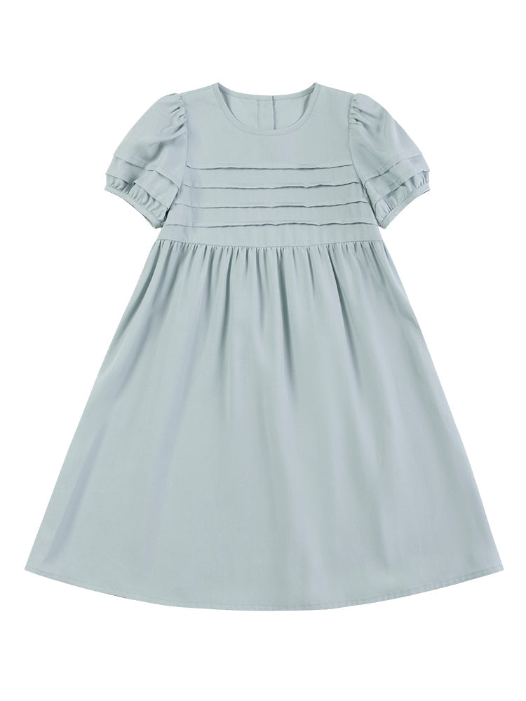 K6025 - Blue-gray striped pintucked dress