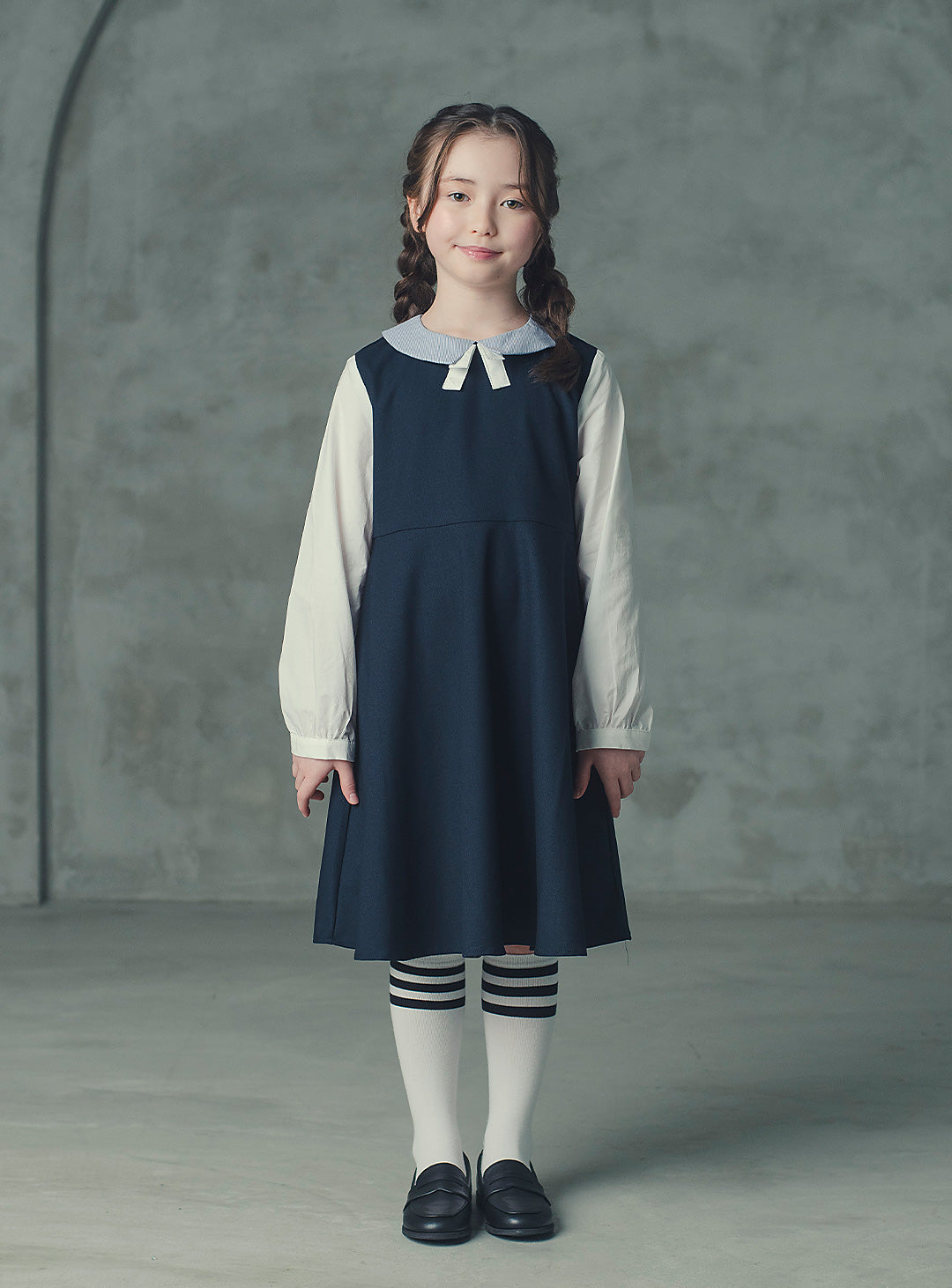 ネイビーバイカラーフェイクワンピース