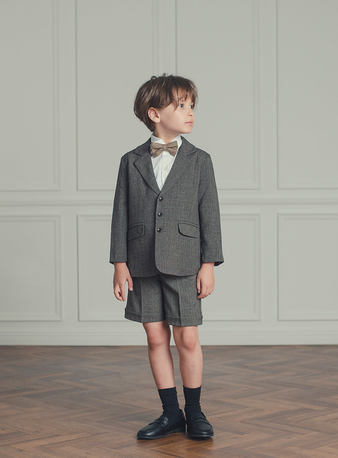 シャドーブラウンバードカジュアルスーツセット(ジャケット、半ズボン)