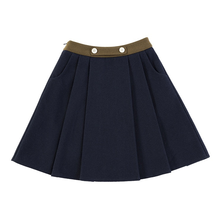 K10008 - Navy bicolor pleated skirt