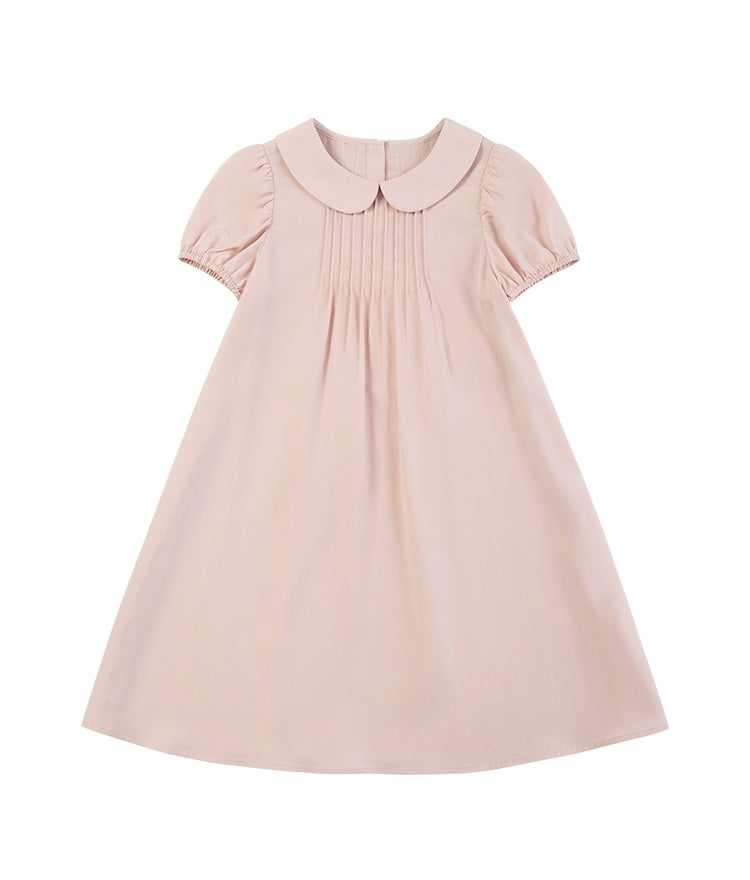 K6006 - Round neck baby pink short sleeve dress